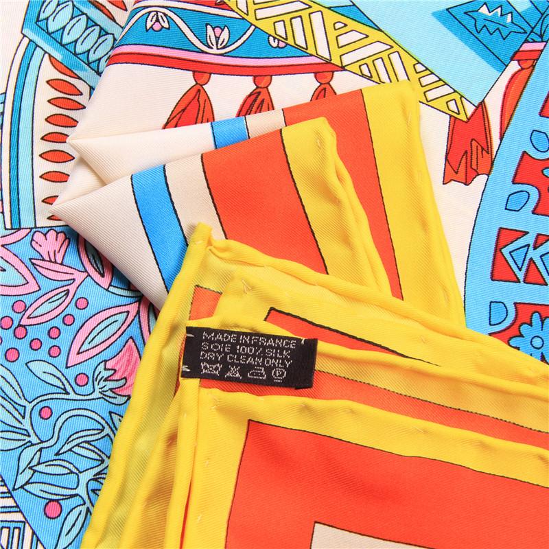Manual Hand Rolled Twill Silk Scarf Women Floral Bag Print Square Scarves Wraps Echarpe Curled Foulards Femme Bandana Hijabs
