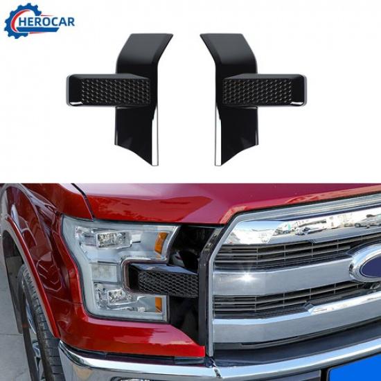 Black Front Bumper Headlight Grille Decor Cover Trim For 2015- Ford F-150