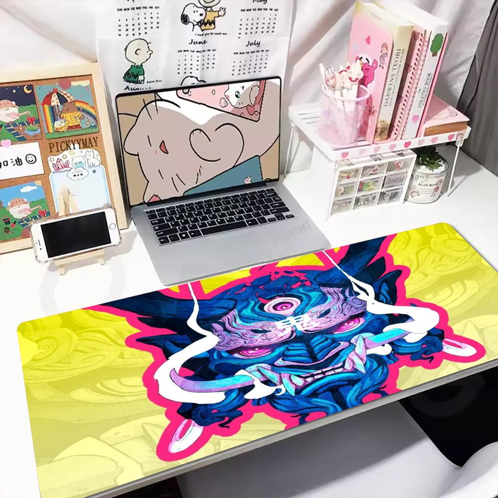 XXL Large Mousepad Vintage Tengu Demon Ocean Wave Art Desk Mat Overlock Non‑Slip Rubber Mouse Mats Keyboard Table Pad Game