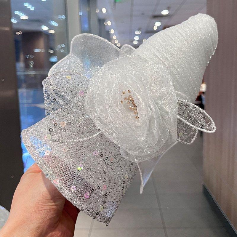 New women's fresh and versatile mesh sequin printed lace flower sun hat vacation travel sun protection
