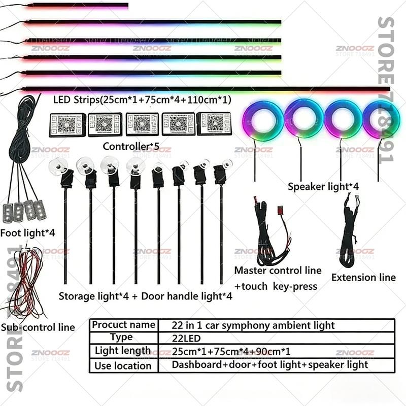 22in1 RGB Car Interior Acrylic Car Ambient Lights RGB Hidden Acrylic Strip Decoration Atmosphere Accessories For Toyota GR86