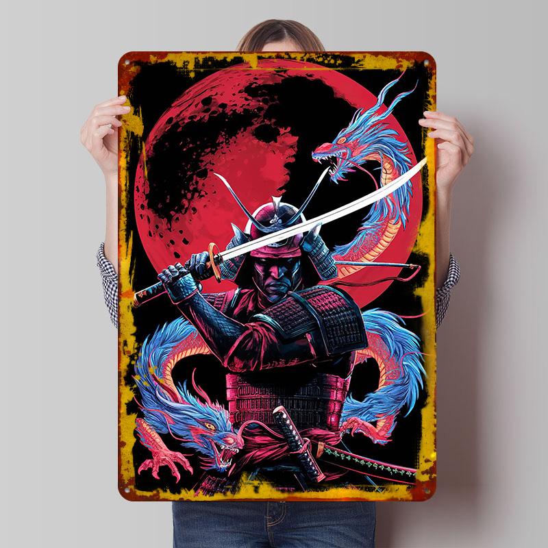 Dragon Samurai Tinplate Poster Customized Wall Art Vintage Retro Metal Signs for Room Decoration At Home Decor Items Wand Deko