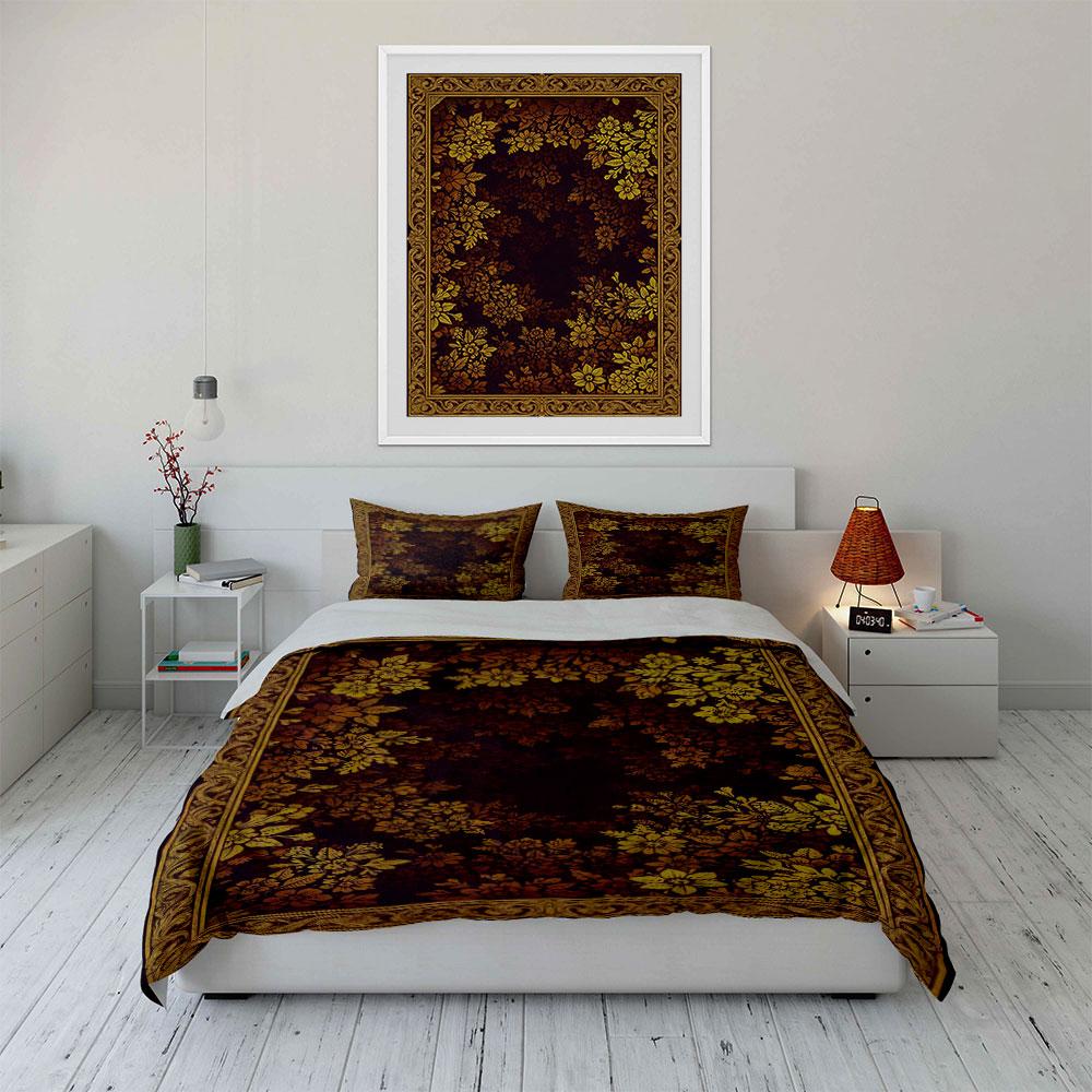 Golden floral pattern frame. Bedding sets Duvet cover sets Duvet covers Pillowcases(1 * Duvet Cover 2 * Pillowcases without duvet insert)