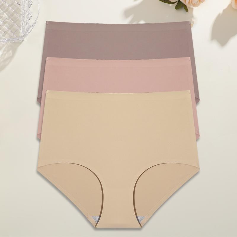 3Pcs Plus Size Ice Silk Underwear Women's Seamless Panties Sexy High Rise Traceless Invisible Briefs Breathable Lingerie