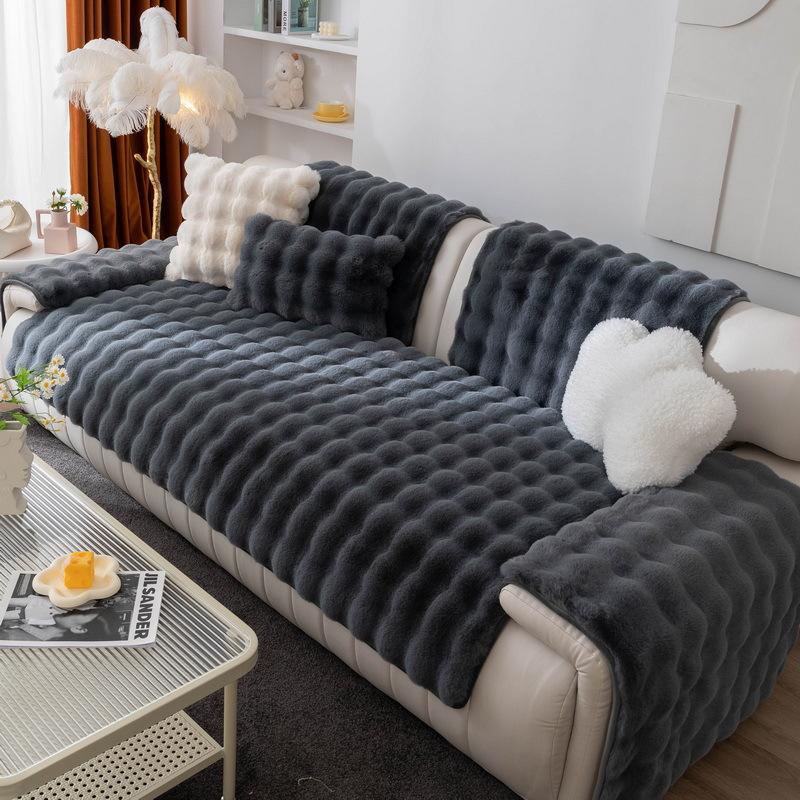Rabbit Plush Cushion Solid Color Plush Sofa Cushion New Style Thickened Massage Non-slip Imitation Rabbit Fur Sofa Cushion