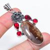 Natural Fossil Coral, Garnet 925 Sterling Silver Jewelry Pendant 2.64" R3n47