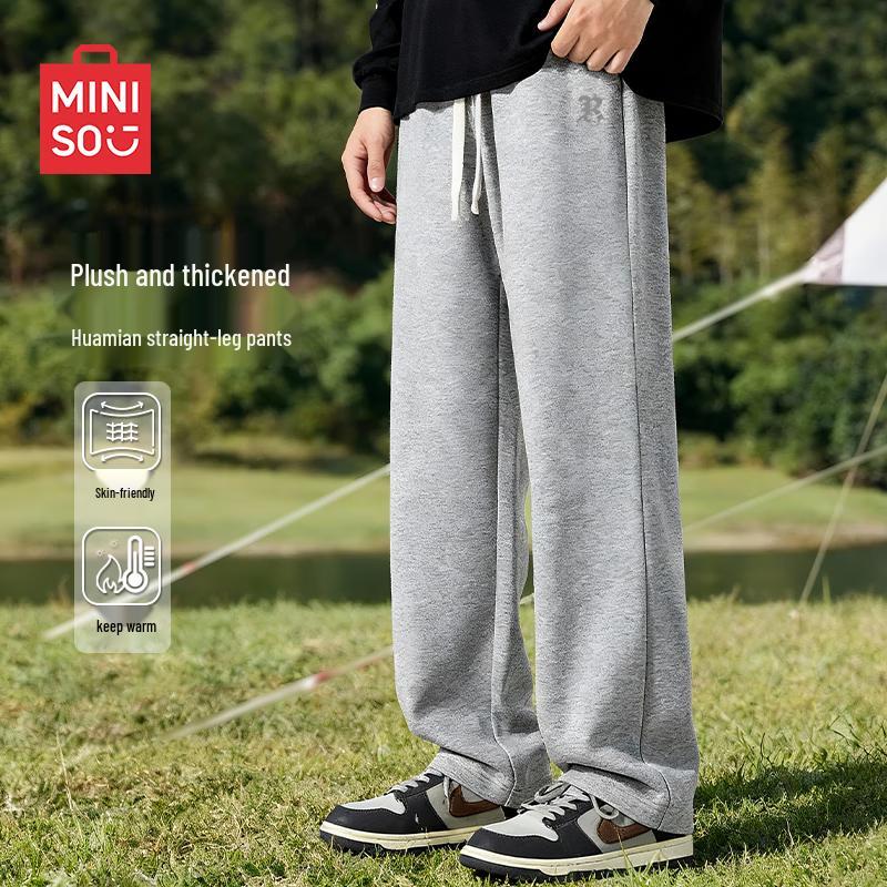MINISO Men's Winter Fleece-Lined Straight-Leg Sweatpants