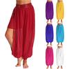 Womens Belly Dance Bloomers Chiffon Pants Ruched Waistband Side Split Carnival Costume