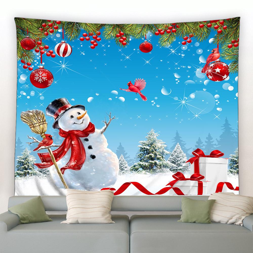 Home Decor Art Wall Hanging Dorm Bedroom Living Room Christmas Tapestry Santa Christmas Tree Ball Gift Fireplace Decoration