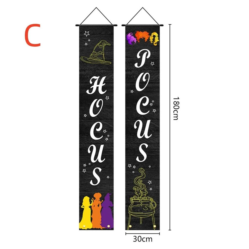Hanging Halloween Door Decorations Front Door Banner Decor Porch Sign Funny Reusable Banner for Home Yard Garage 180cm/71inch