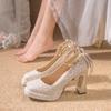 Thick Heel New Mary Jane Crystal Shoes One-button Wedding Shoes Bridal Shoes Small Square Head High Heel Banquet Shoes