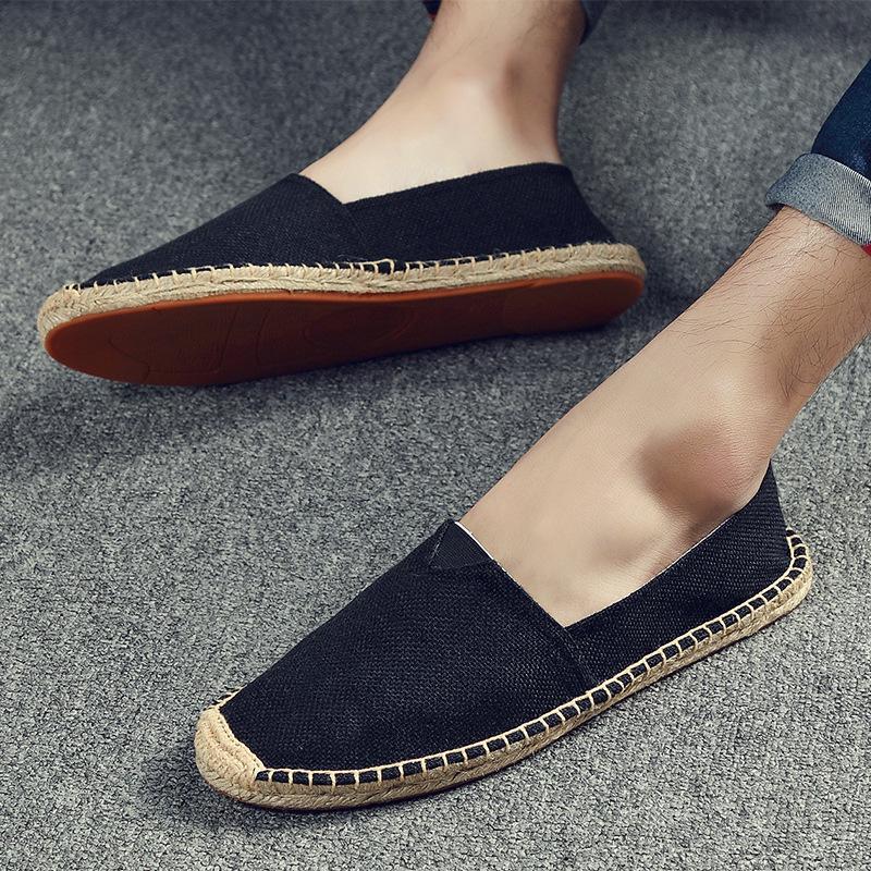 Retro trend breathable canvas shoes summer linen men's fisherman shoes casual one-pedal cotton and linen wear-resistant loafers
