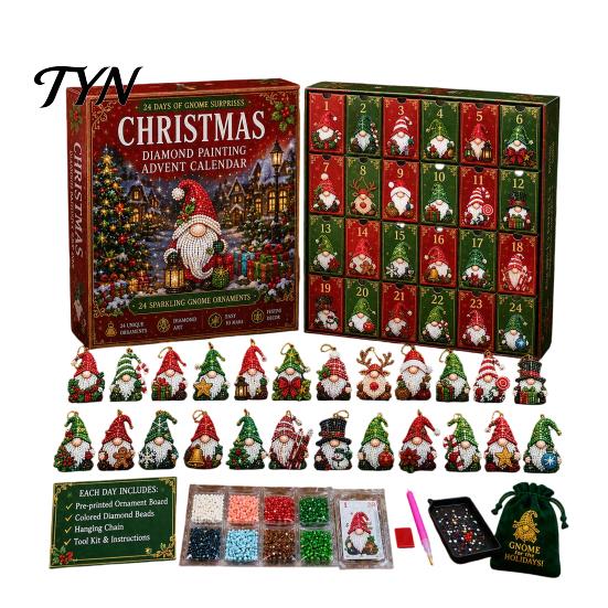 Halloween Decoration Pendant Set Gnome Advent Calendar, Christmas DIY Faux Diamond Art Calendar 31 Days Craft Kit, Handmade Hanging Ornaments