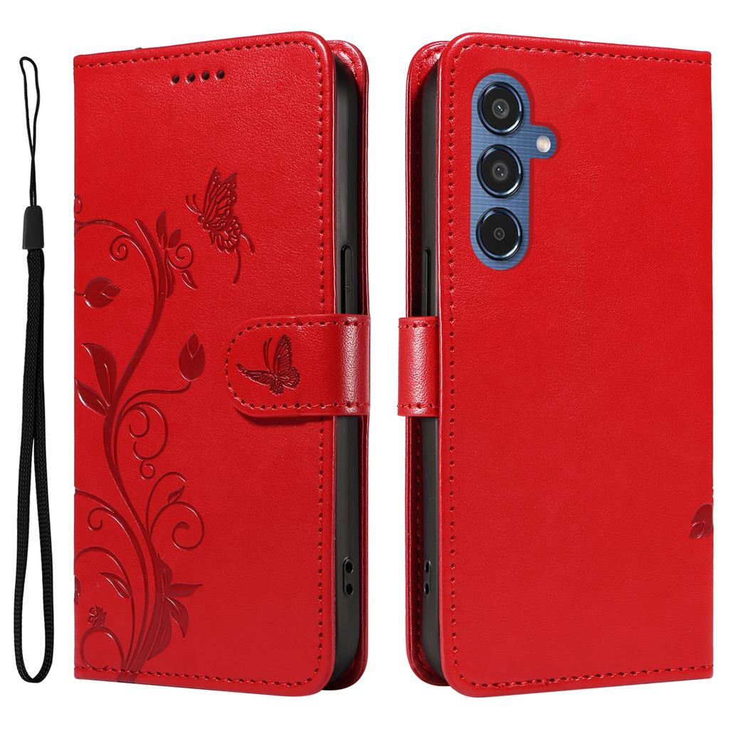 For Samsung Galaxy M35 5G PU Leather Cases Flower Pattern Wallet Stand Phone Cover with Strap