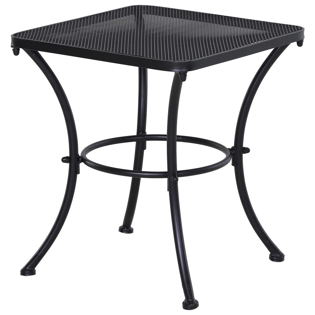 45cm Square Garden Table. Outdoor Metal Bistro Side Desk with Mesh Top. Black