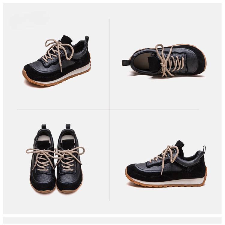 Johnature Thick Soled Casual Sneaker Shoes Retro Soft Soled Comfortable Genuine Leather Women's Shoes