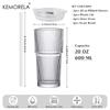 KEMORELA 20 oz Ribbed Glass Tumblers with Lids and Straws 2/4-Piece Glassware Set for Iced Coffee Smoothies Cocktails and Juices
