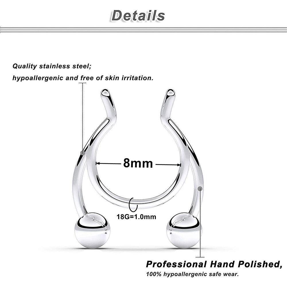 Fashion Colorful Fake Septum Stainless Steel Jewelry Non Piercing Nose Ring