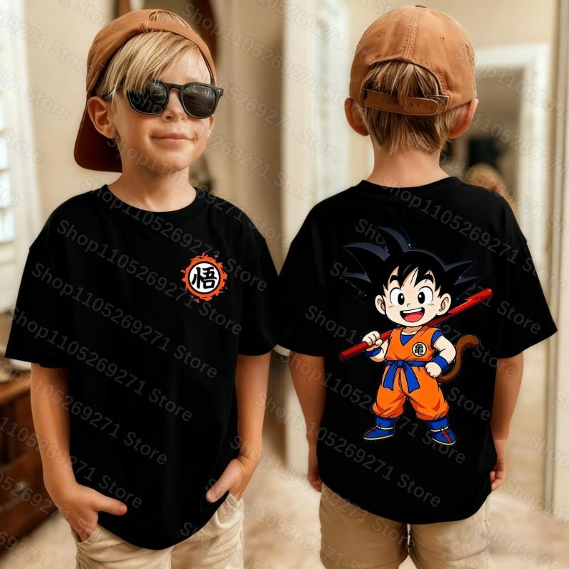 Детская футболка Dragon Ball Сон Гоку Милый Мультяшный Модный Принт Летняя Хлопковая Для Мальчиков и Девочек Свободная С Коротким Рукавом Одежда Подарки