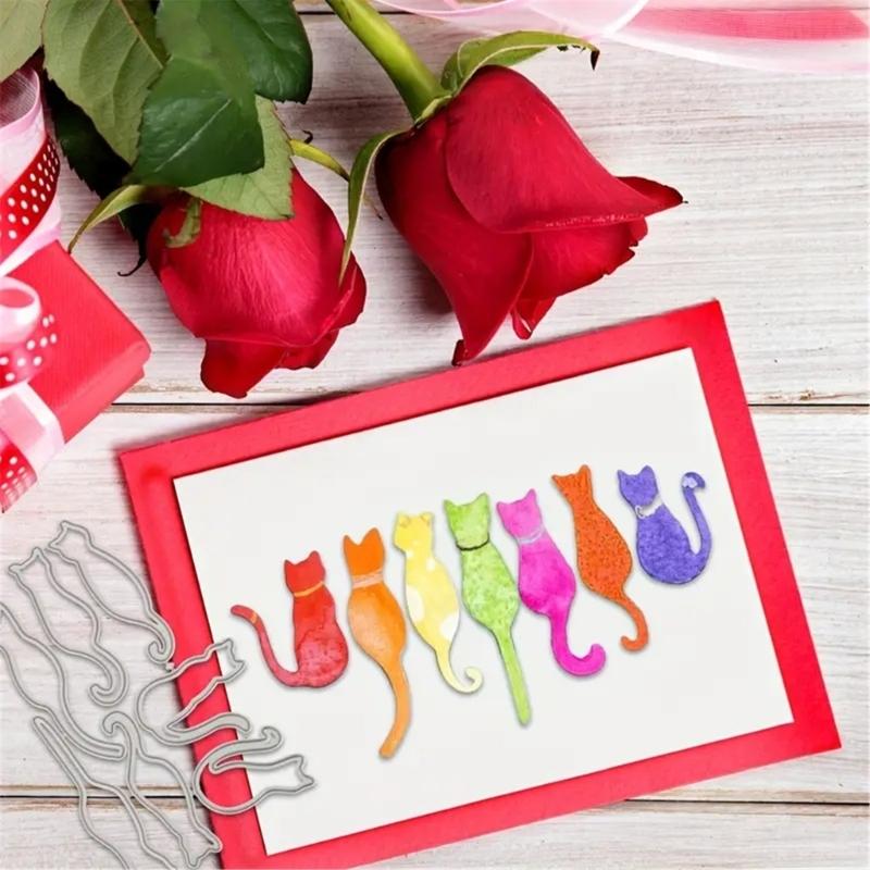 Кошки Котенок Металлические Вырубные Штампы Трафареты для Тиснения Углеродистая Сталь Шаблоны для Вырезания для Изготовления Открыток Украшения Фотоальбома