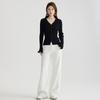 V-neck slim fit knitted cardigan for women in early autumn 2025, high-end and niche, with black fungus edge long sleeved sweater top