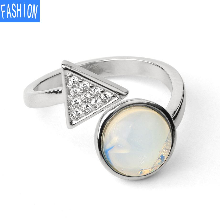 Natural Stone Round Crystal Triangle Adjustable Ring Gift for Women