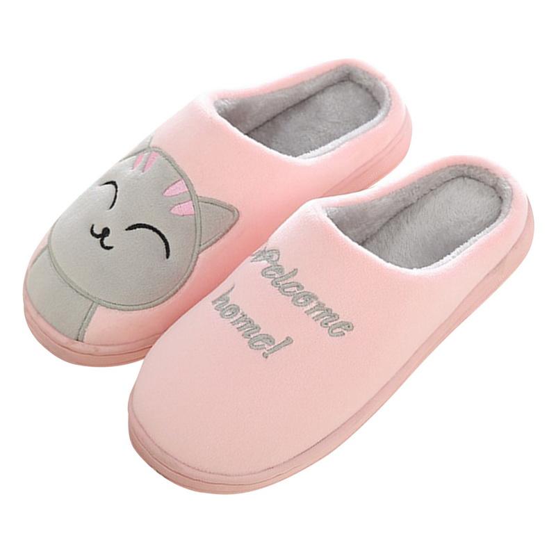 Женские зимние домашние тапочки с мультяшным котом, противоскользящие мягкие теплые плюшевые домашние тапочки для пар, напольная обувь для спальни
