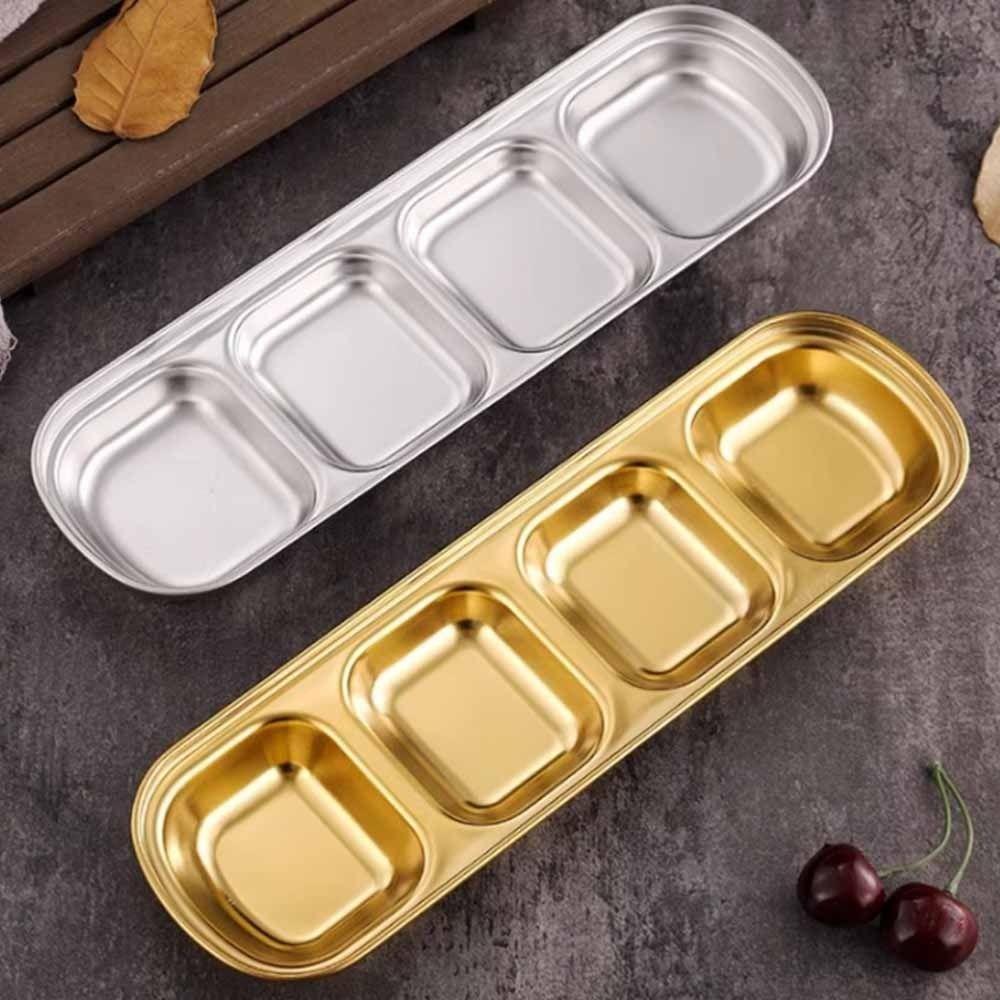 2Pcs Stainless Steel Seasoning Dish 2/3/4 Grid Thickened Divided Dip Bowls Easy Clean Stackable Vinegar Soy Spice Condiment Tray