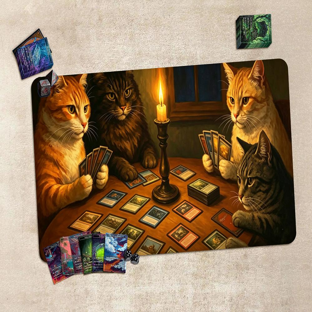 Cat Party Themes Games Mouse Pad Playmat 24"X14" MTG TCG Office Desk Mat for Work Game PC Laptop Rug Carpet MousePad