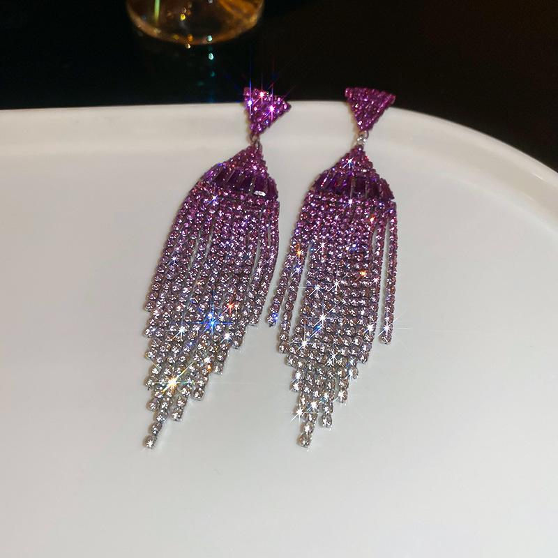 Silver needle zircon geometric fringed earrings light luxury high-end autumn and winter earrings women's new popular earrings