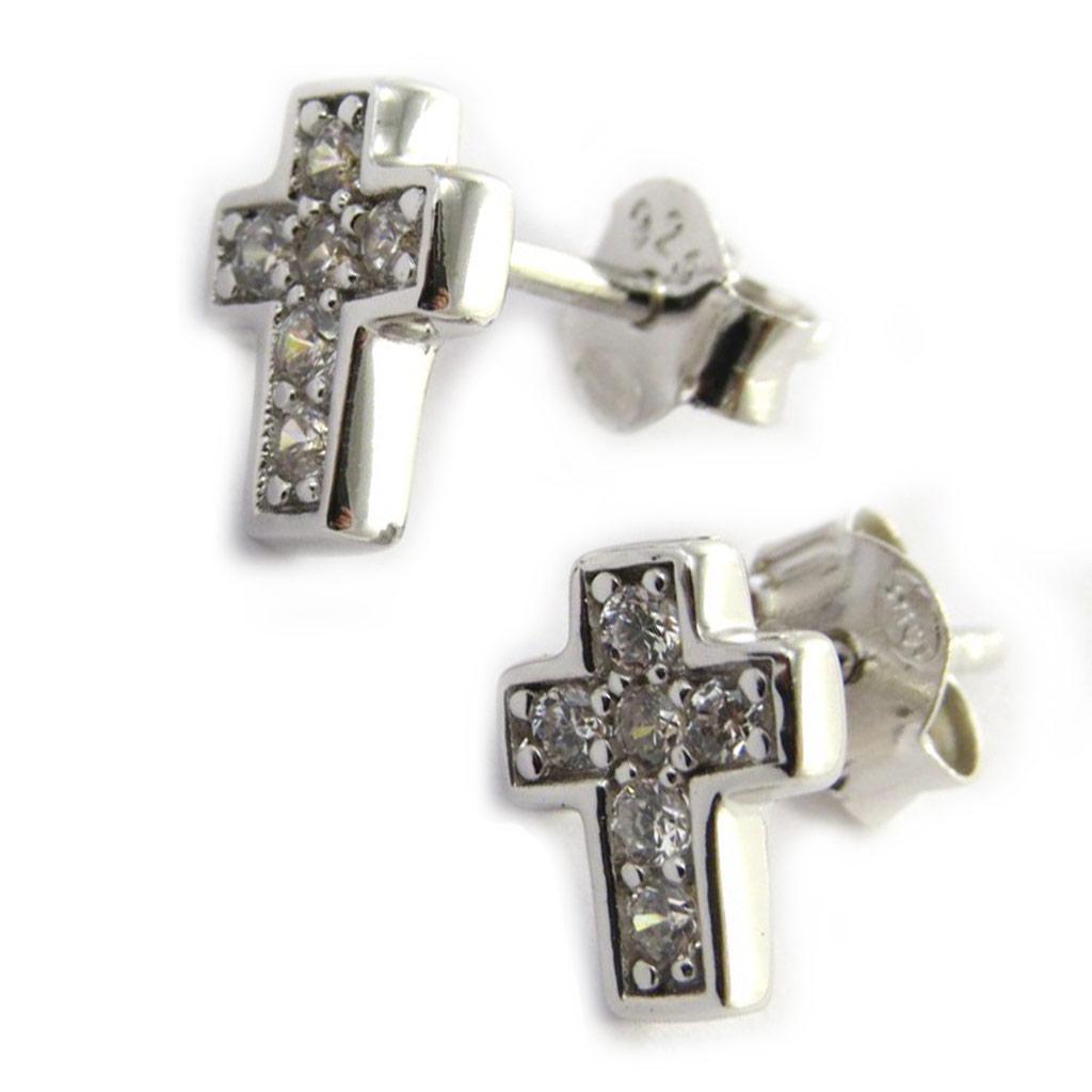 Les Trésors De Lily [N3019] — Серебряные серьги «Крест», белый цвет — 8x6 мм