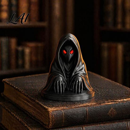 Gothic Home Decor Halloween Cloaked Ghost Figurine with Red Eyes 3D Printed Matte PLA Material Crafts Black Ornament for Desk Cabinet Escape