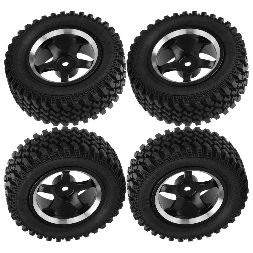 4Pcs Remote Control Metal Wheel Hub Rubber Tires Replacement for MN86 1 12 RC CarBlack