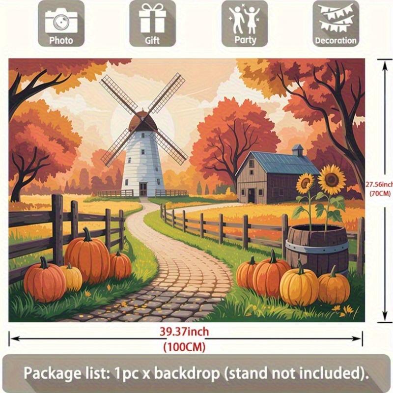 1pc Autumn Harvest Scene Polyester Flag - Vibrant autumn-themed background with windmillszyc