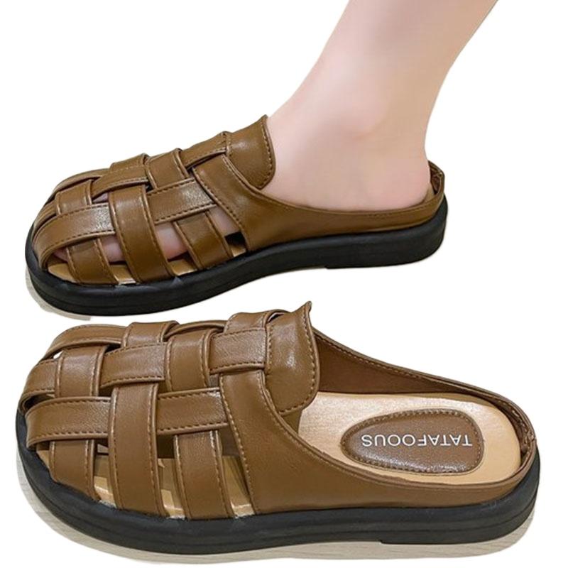 Модные полутапочки SyfIyno Silver Beige Brown Black Baotou, женские туфли, летние ретро-тканые полые толстые римские тапочки, мюли