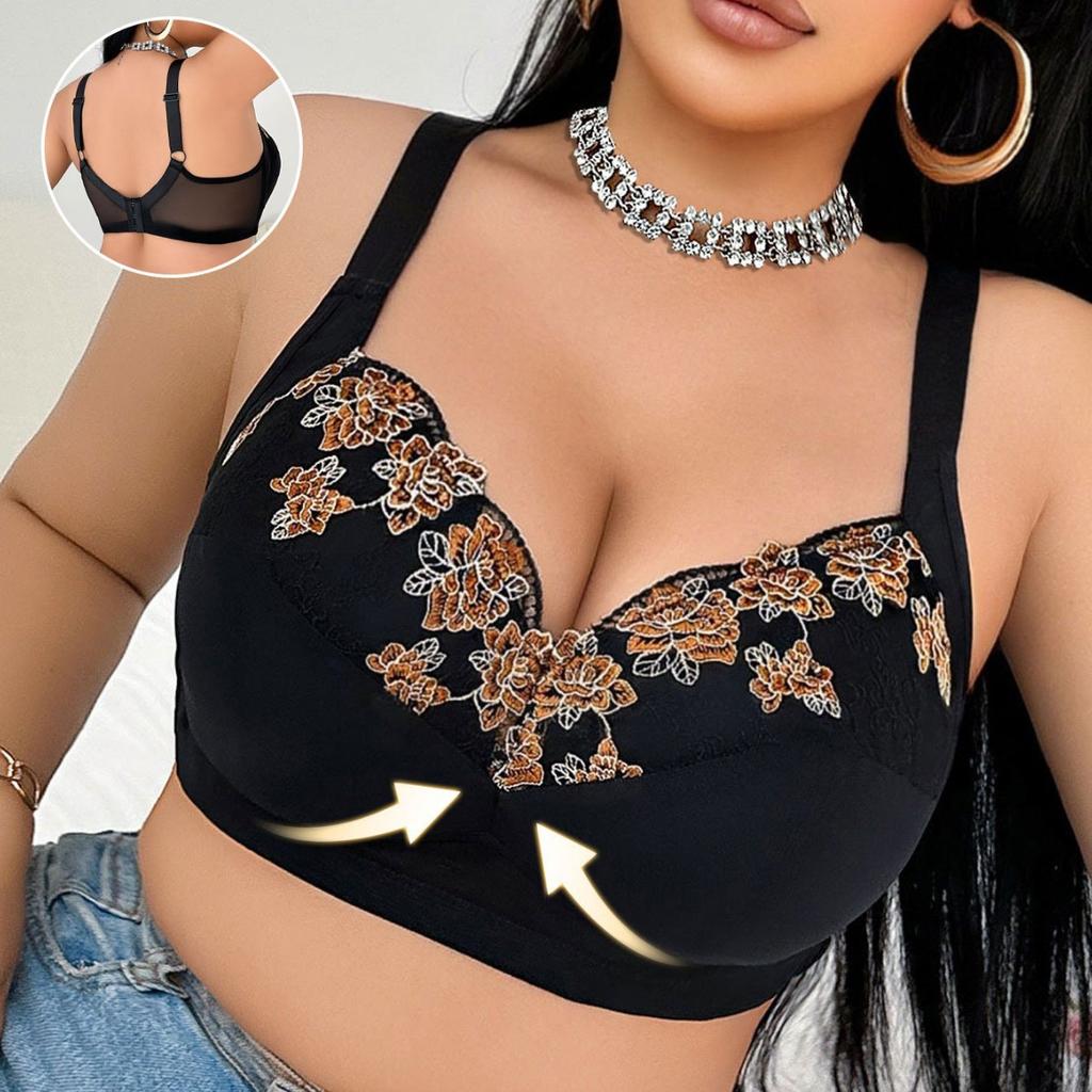 Sexy Embroidered Comfortable No-rim Bra To Reduce Breast Size for Big Breasted Fat Girls