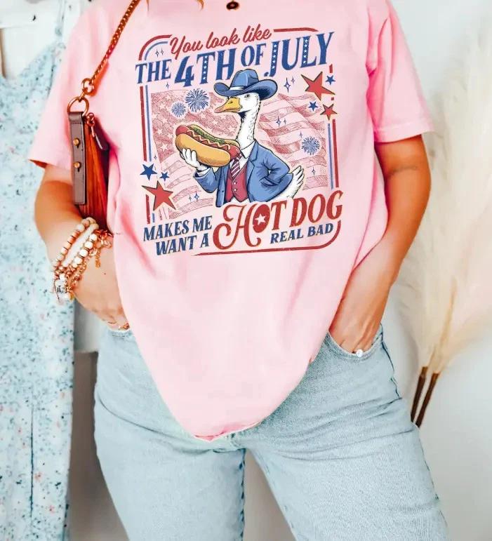 Funny Goose You Look Like The 4th of July,Makes Me Want A Hot Dog Real Bad Shirt
