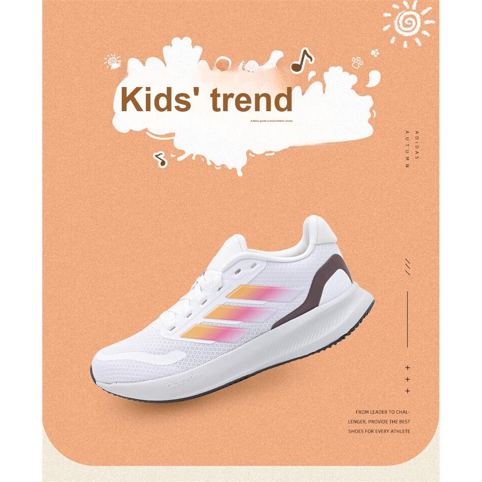 adidas Runfalcon 5 Ткань ПУ Удобные Универсальные Нескользящие Прочные Низкие Детские Кроссовки для Бега Детские Кроссовки для Бега Белый Оранжевый IE8588