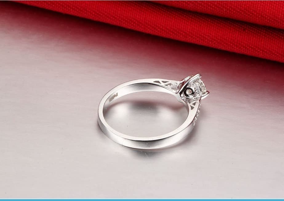 Carat 4 Prong Hollow Style NSCD Diamond Ring for Women Engagement Jewelry Wedding Band Anniversary 18K White Gold Plated 0.5
