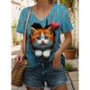 Women's T Shirt Graphic Animal Cat Vintage Stylish Casual Short Sleeve V Neck Regular Tops Daily Print Summer Spring