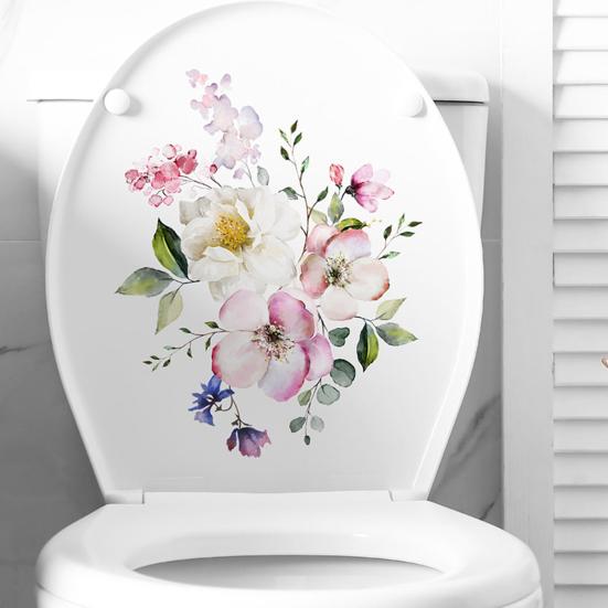 Toilet Lid Sticker Strong Stickiness PVC Waterproof Easy-peel Flower Theme Toilet Seat Decal Restroom AVE