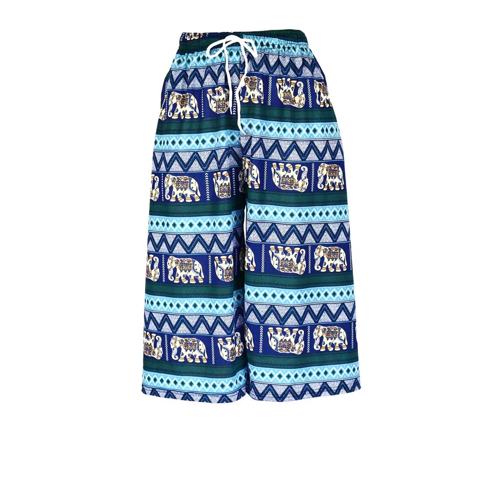 Капри Слоны Укороченные Брюки Регулируемый Эластичный Пояс Веревка Свободные Штанины Женские Мужские Унисекс Принт Таиланд Повседневная Уличная Одежда Пляжная Бохо Ретро Винтаж