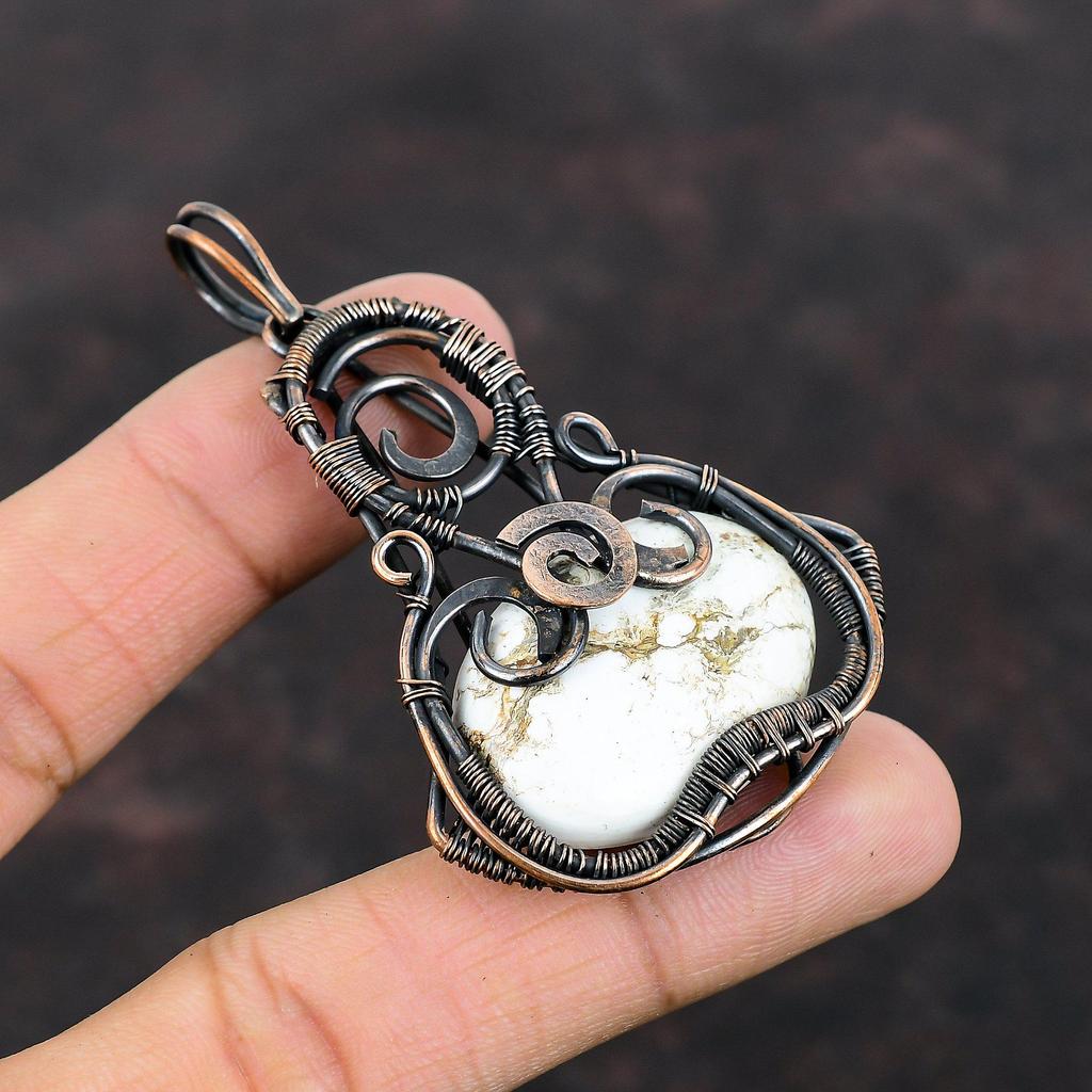 Подвеска из магнезита «Дикая лошадь», обмотанная медной проволокой, ювелирное изделие ручной работы, медная подвеска, украшение из драгоценного камня, подарок для него, подвески, обмотанные проволокой