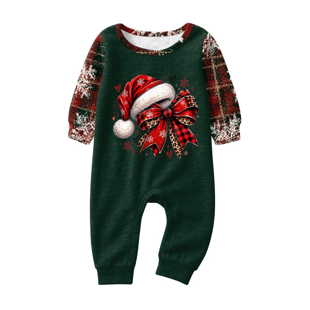Christmas Print Family Matching Pajama Set with Long Sleeve Top and Long Pants, Parent-Child Loungewear