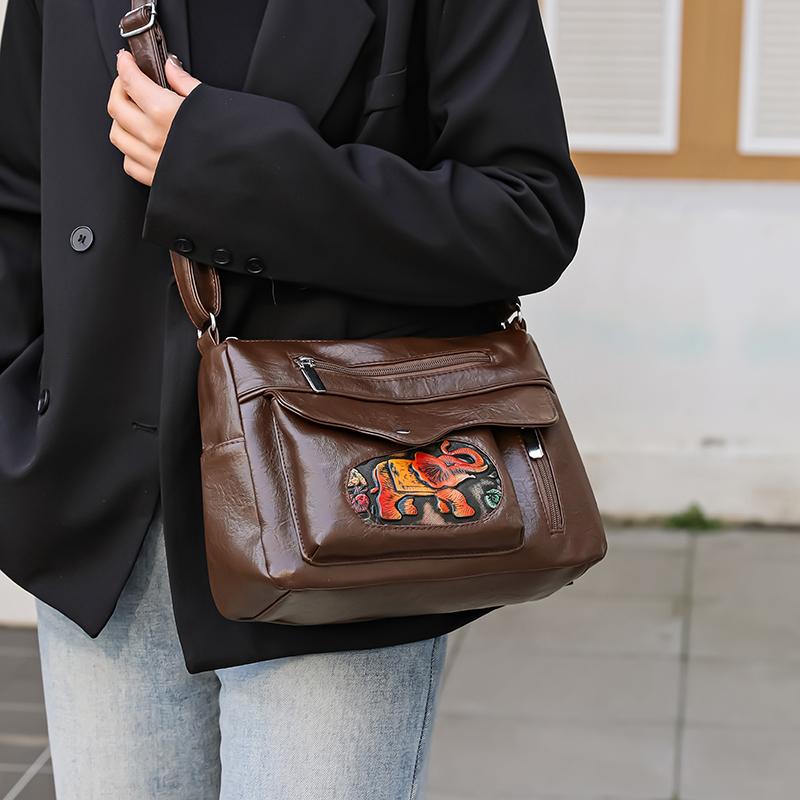 Женская сумка с тисненым слоном, сумка через плечо большой емкости, сумка для мам среднего возраста