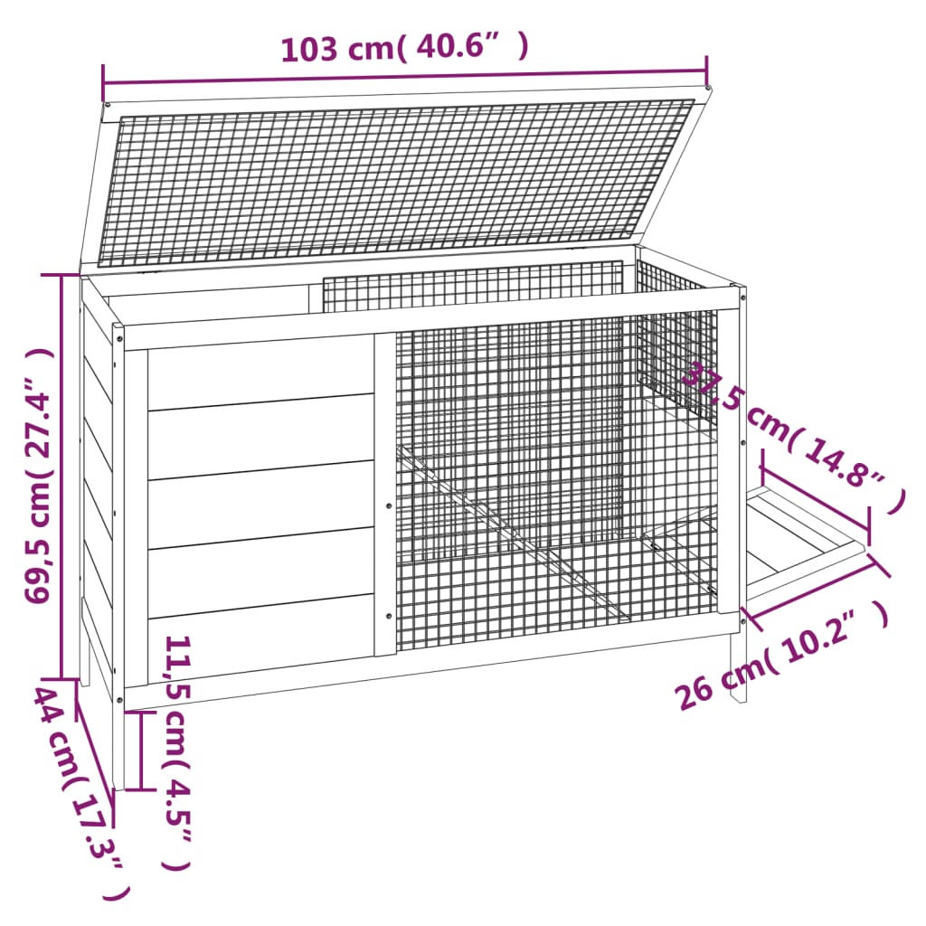 Rabbit Hutch Mocha 103 x 44 x 69.5 cm Solid Pine Wood