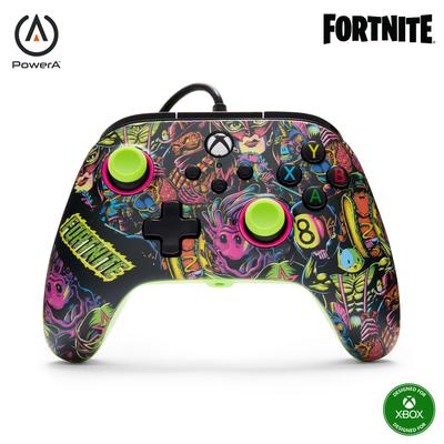 Официально лицензированный продукт Xbox: Проводной контроллер PowerA Advantage для Xbox Series X|S - Fortnite Glow XBGP0438-01 [Бонус за покупку]: Эмоция «Лунное прыганье»]