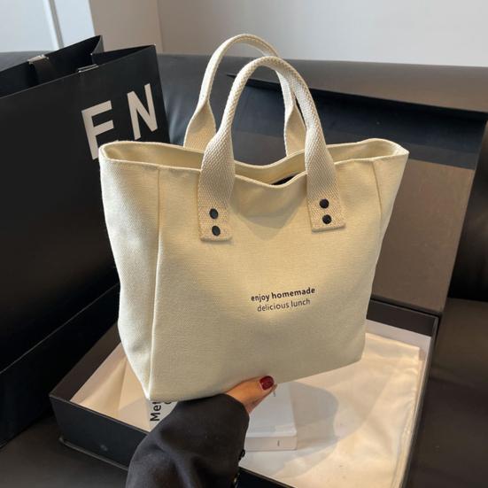 Canvas Handbag Large Capacity Zipper Closure Roomy Handbag Shopping Beach Travel Tote Bag Versatile Bento Bag