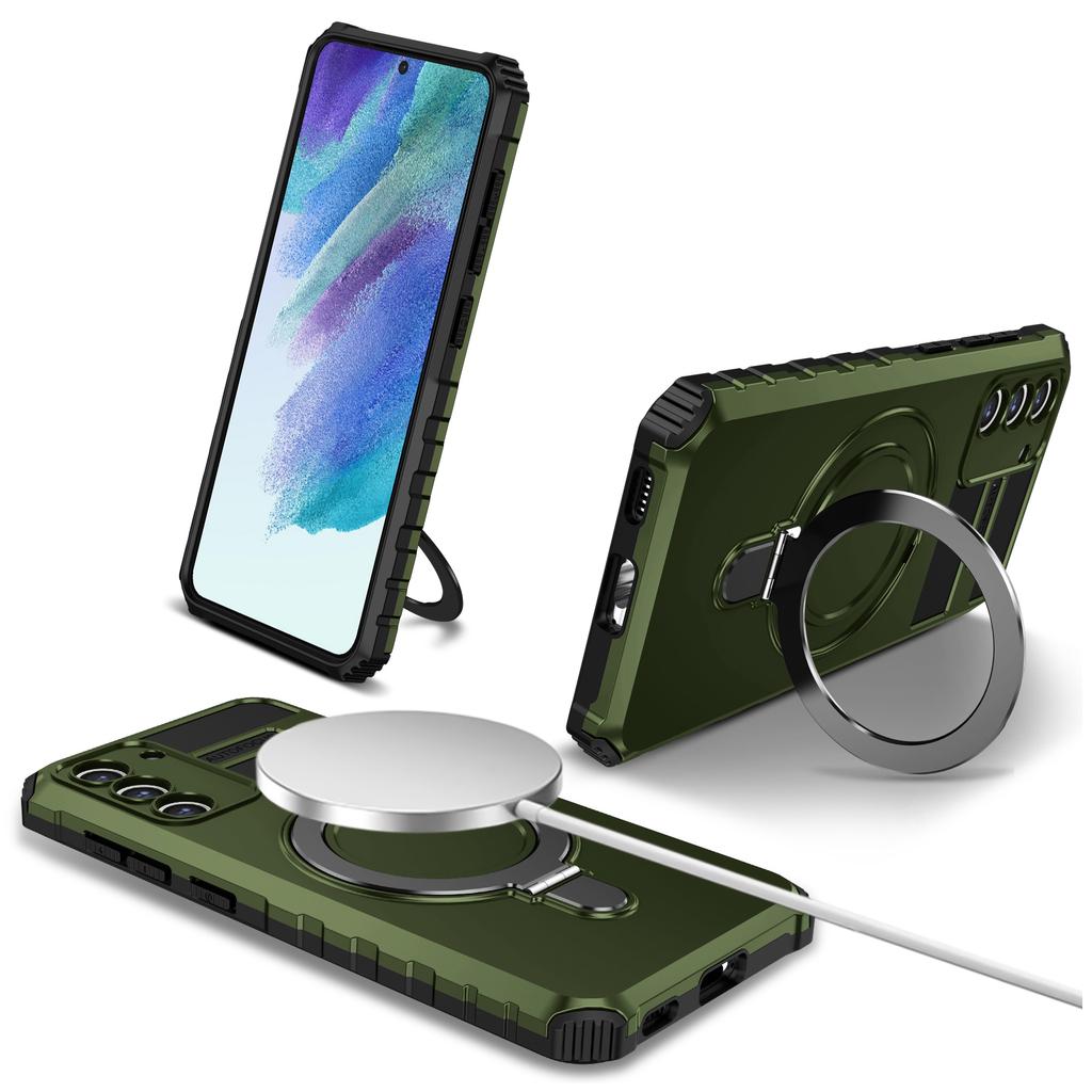 Для Samsung Galaxy S21 FE 5G Магнитный Чехол для Телефона из PC+TPU с Держателем-Кольцом и Подставкой