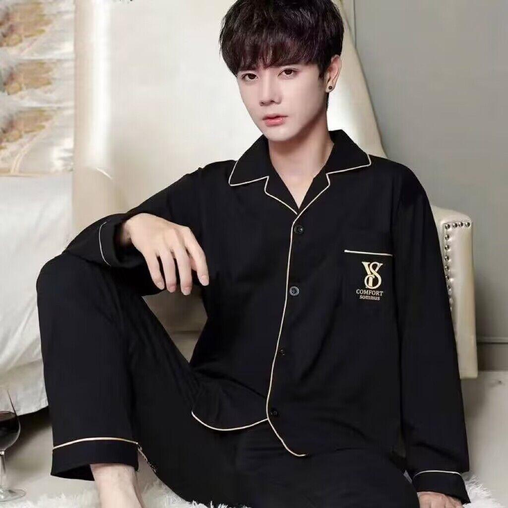 Весенне-летняя хлопковая мужская пижама с длинными рукавами, брюки, пижамный костюм для мальчиков, повседневный домашний костюм для подростков